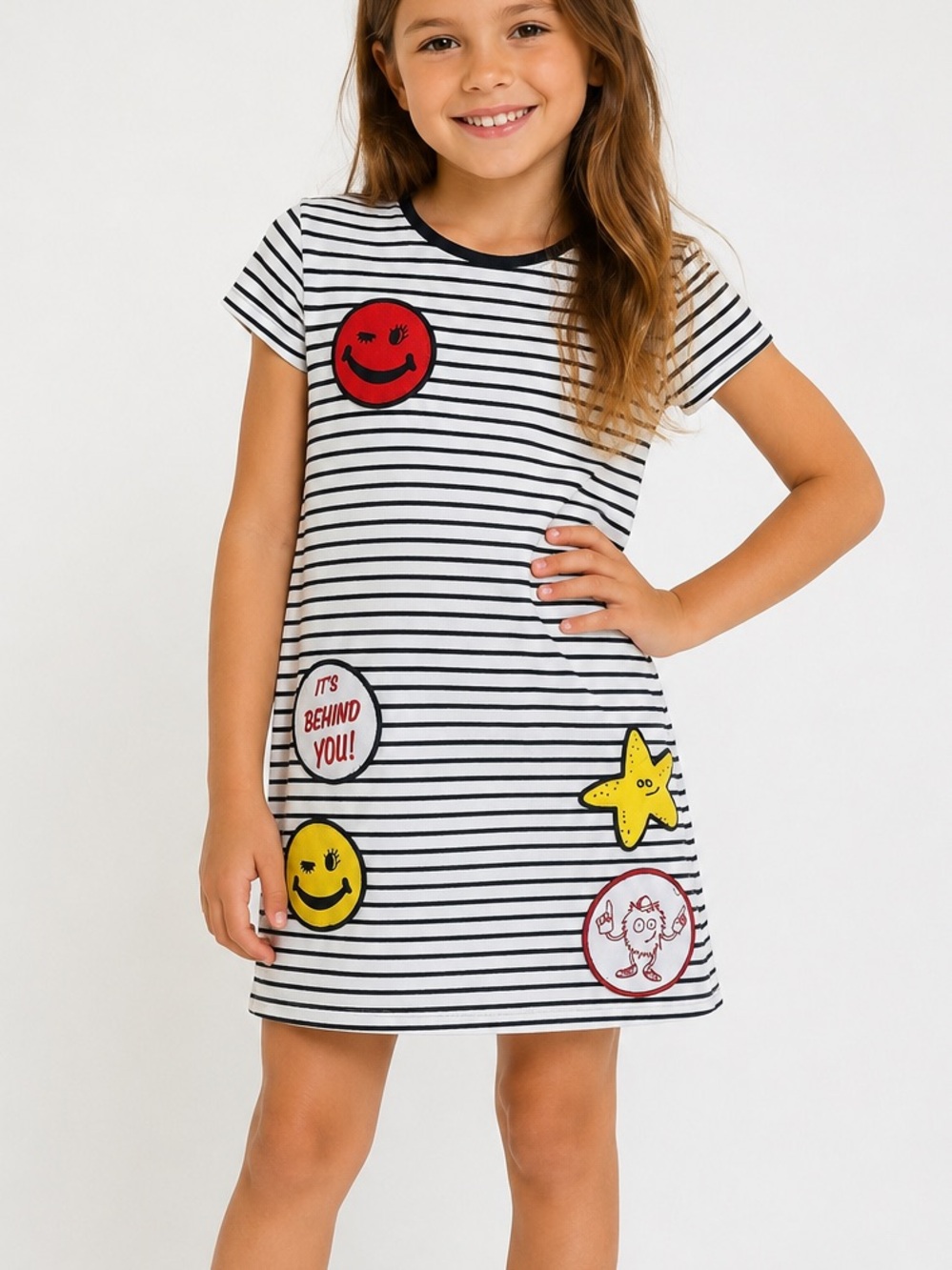 Stella McCartney Kids Striped Patch Dress  Whimsical Graphic Appliqué Dress